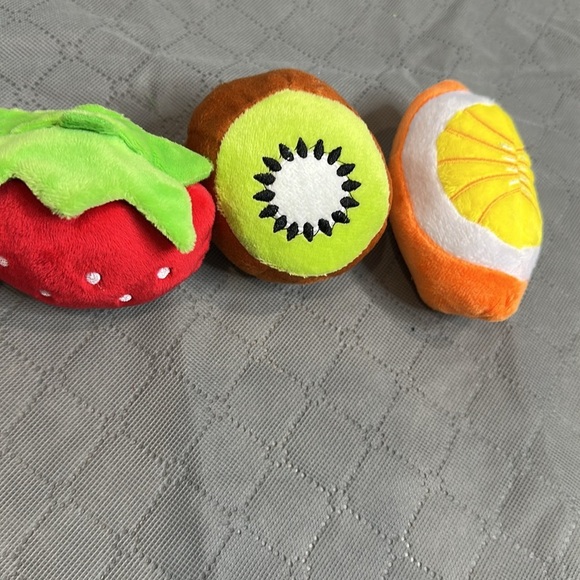 Vibrant Plush Dog Toy Set - Small to Medium Dog Kiwi, Strawberry, Orange - Picture 3 of 4